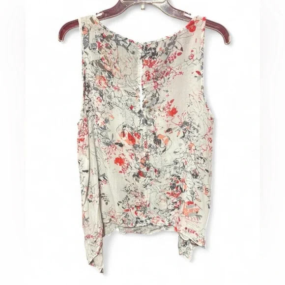 DKNY Jeans brand sleeveless V-neck tank top blouse with a floral print - Picture 2 of 8